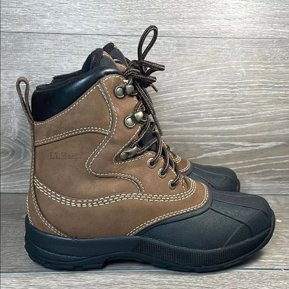 L.L. Bean Primaloft 200g Warm Waterproof Women’s Sz 6M Brown Mid Lace Duck Boots
